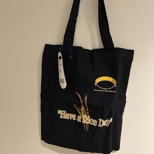 Black Graphic Canvas Tote Bag - 'Have a Rice Day'